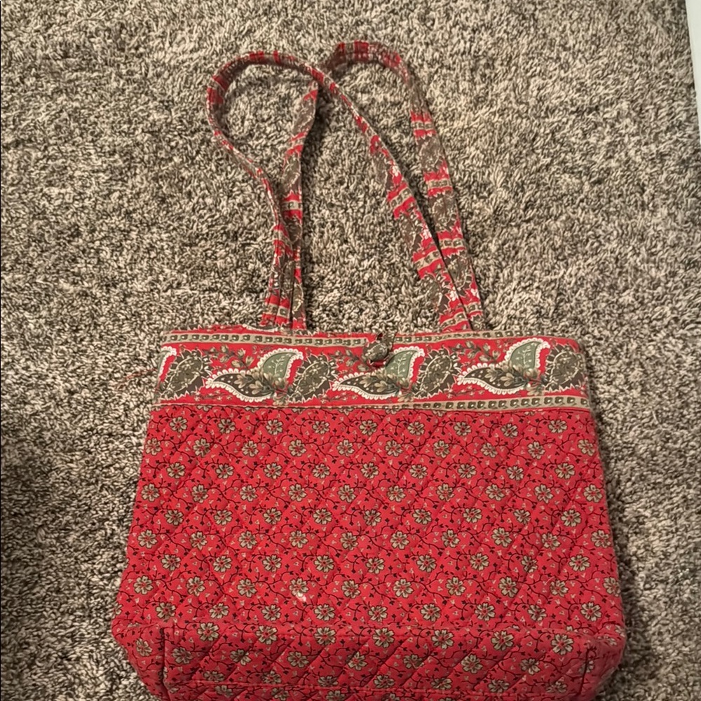 Red flower/paisley quilted floral tote bag